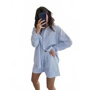 NEW MISS SPARKLING striped two piece short set in blue